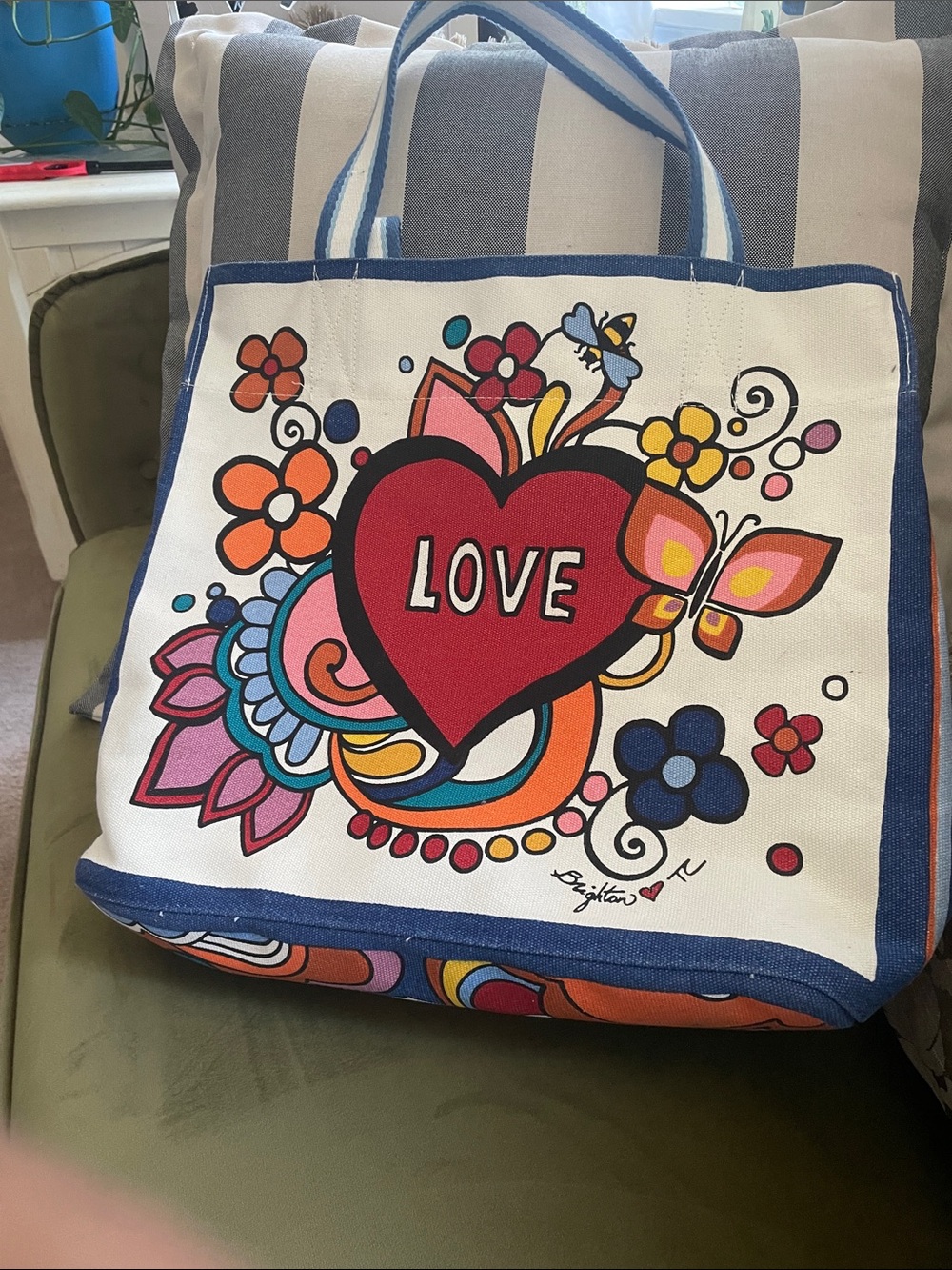 Brighton Multicolor Canvas Tote with Yellow Heart Accent - Picture 3 of 6